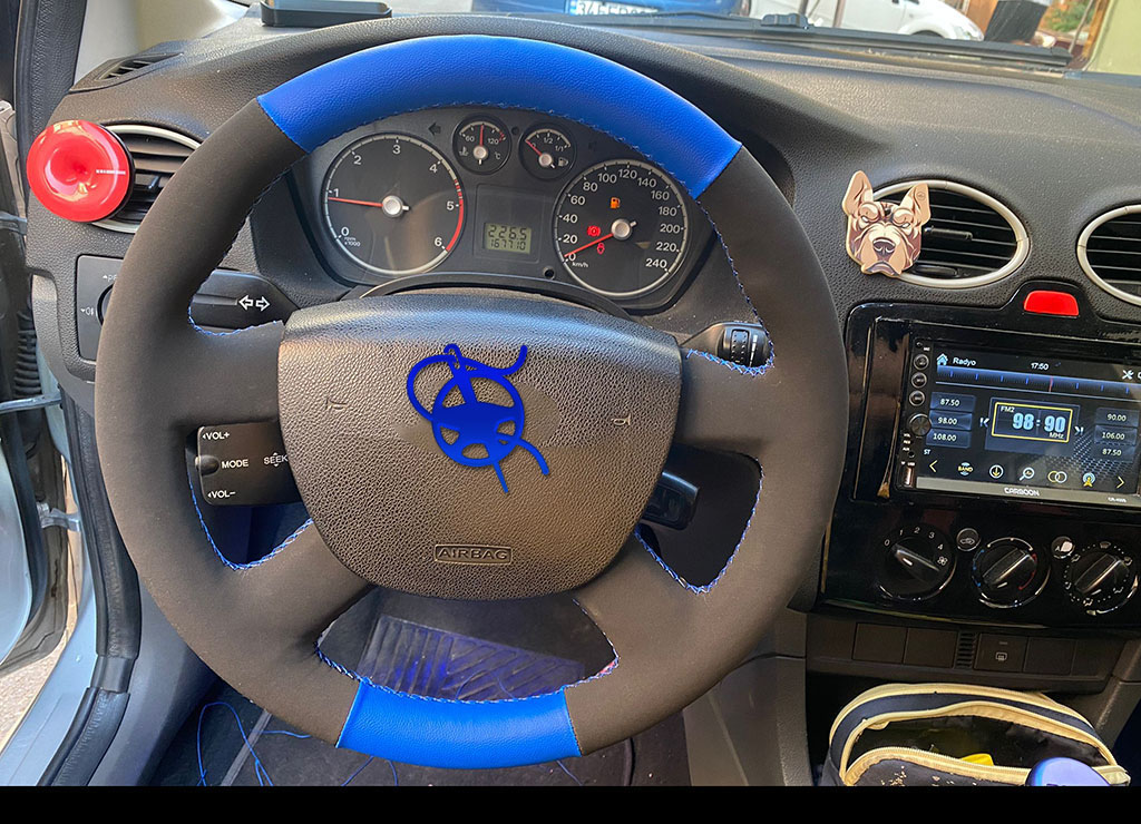 Ford Transit Connect mavi deri direksiyon kılıfı