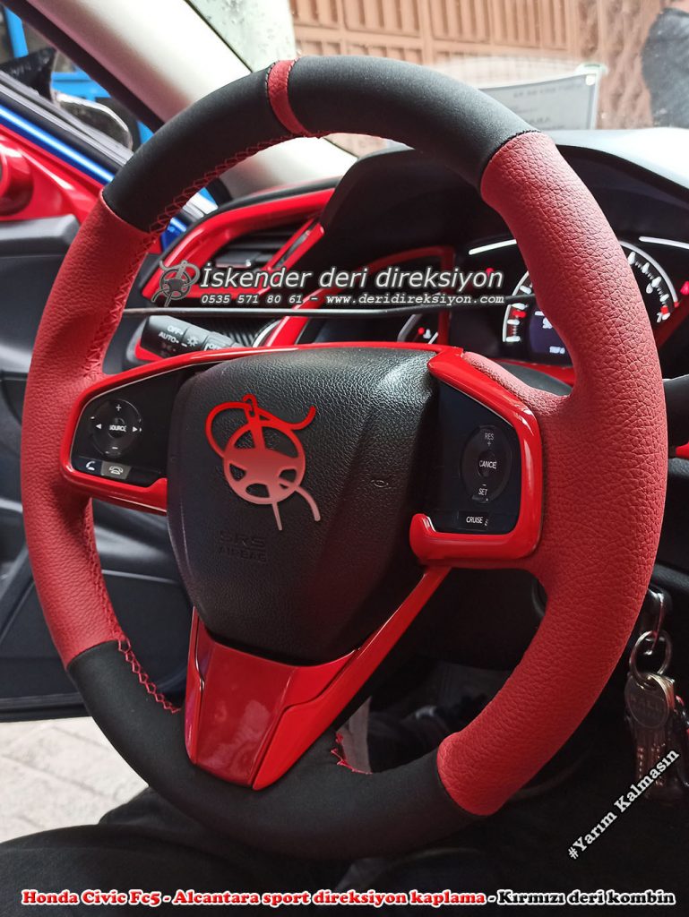 Honda Civic FC5 kırmızı deri direksiyon kılıfı