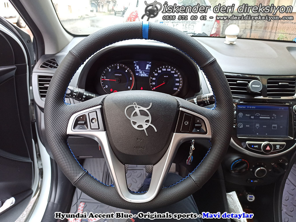 Hyundai Accent Blue deri direksiyon kılıfı mavi