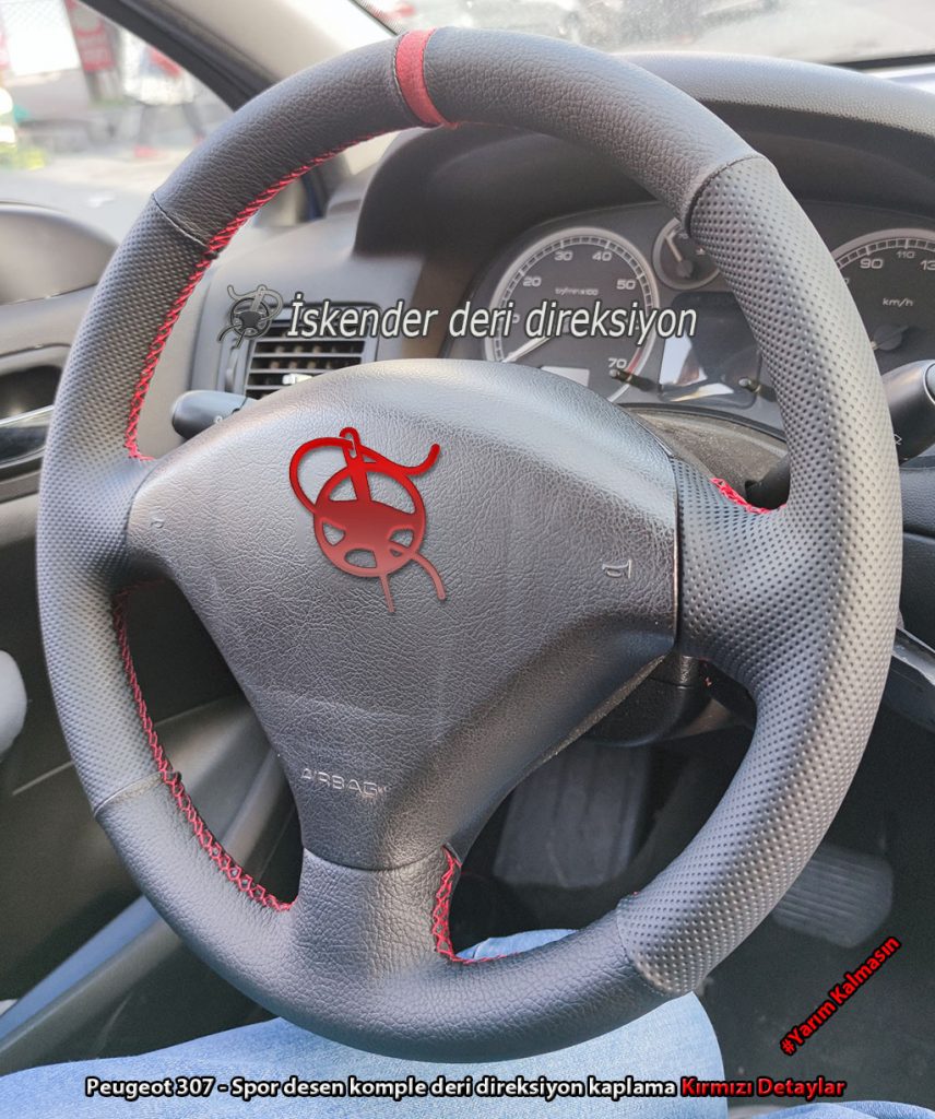 Peugeot 307 - Spor desen komple deri direksiyon kaplama Kırmızı Detaylar (2)