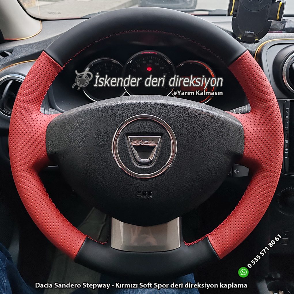 Dacia Sandero Stepway - Kırmızı Soft Spor deri direksiyon kaplama (1)