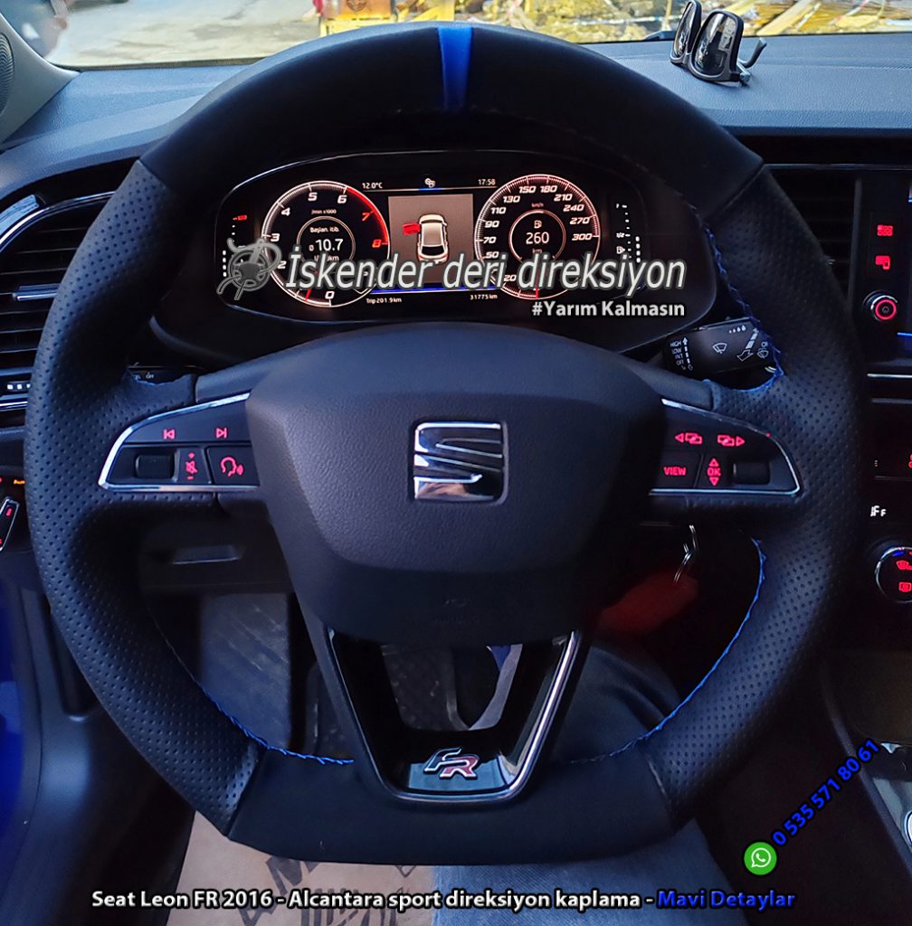 Seat Leon FR 2016 - Alcantara sport direksiyon kaplama - Mavi Detaylar (1)